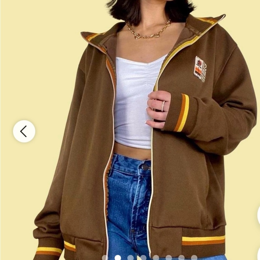 Vintage Mossimo Brown Yellow Zip Up 70's Show Look Jacket Zip Up Sz L Unisex